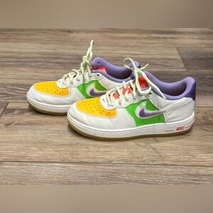 Kids Nike Air Force 1’s in Yellow, Green, and Purple